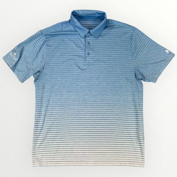 UNDER ARMOUR Playoff Polo Mens Gradient Blue Stripes Performance Stretch Shirt L - Picture 1 of 9